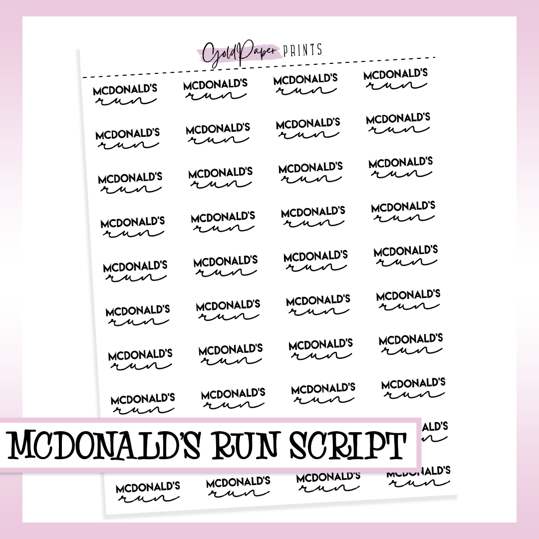 McDonald's Run Sheet