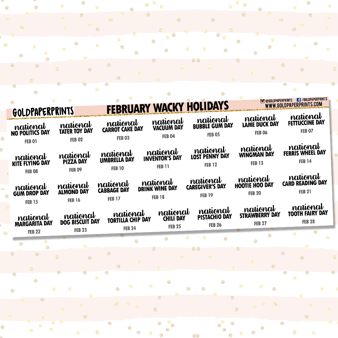 February Wacky Holidays Sheet